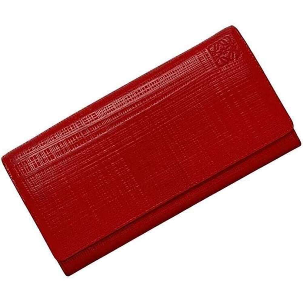 Loewe Bifold Long Wallet Leather Snap Closure Coin Purse Anagram Red